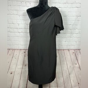 Cenia New York One Shoulder black knee length party cocktail wedding dress sz 10
